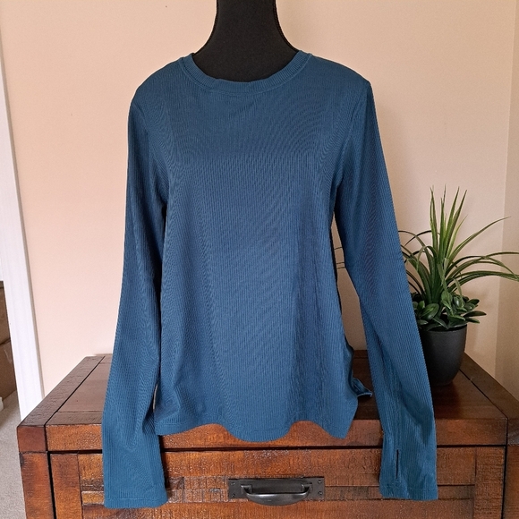 Danskin Active Top Ribbed Women's Large Blue Long Sleeved Crewneck Tee - Picture 4 of 16